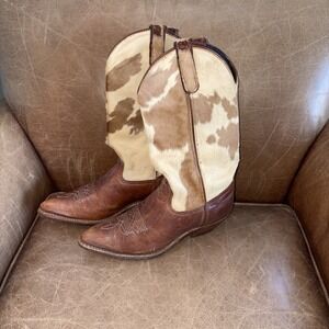 Vintage Code West Size 6 Calf Hair Leather Cow Print Western Cowboy Boots Pony